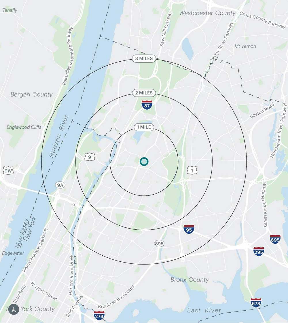1 / 2 / 3 mile radius map